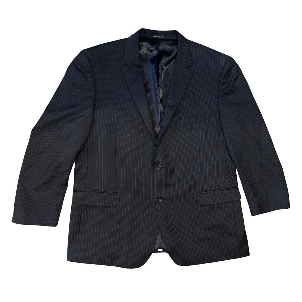PRONTO UOMO PLATINUM Mens Pinstripe‎ Sport Coat 50 L Black Wool 2 Button EUC